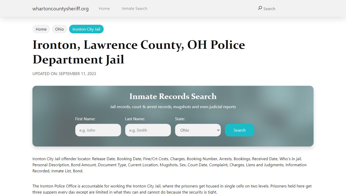 Ironton, OH City Jail Inmates, Arrests - Wharton County Sheriff